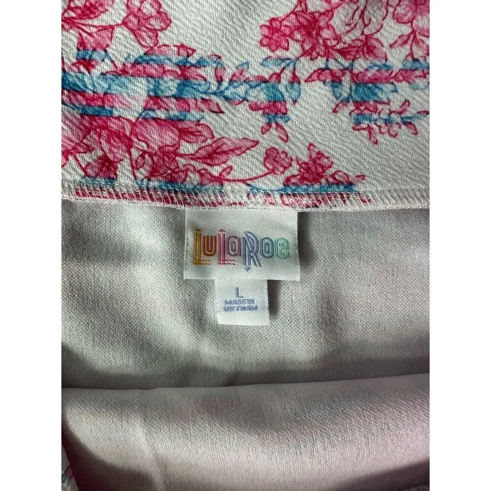 LULAROE Cassie White Blue Pink Flowers Floral Pastel Beauty Skirt Size L - Picture 2 of 2